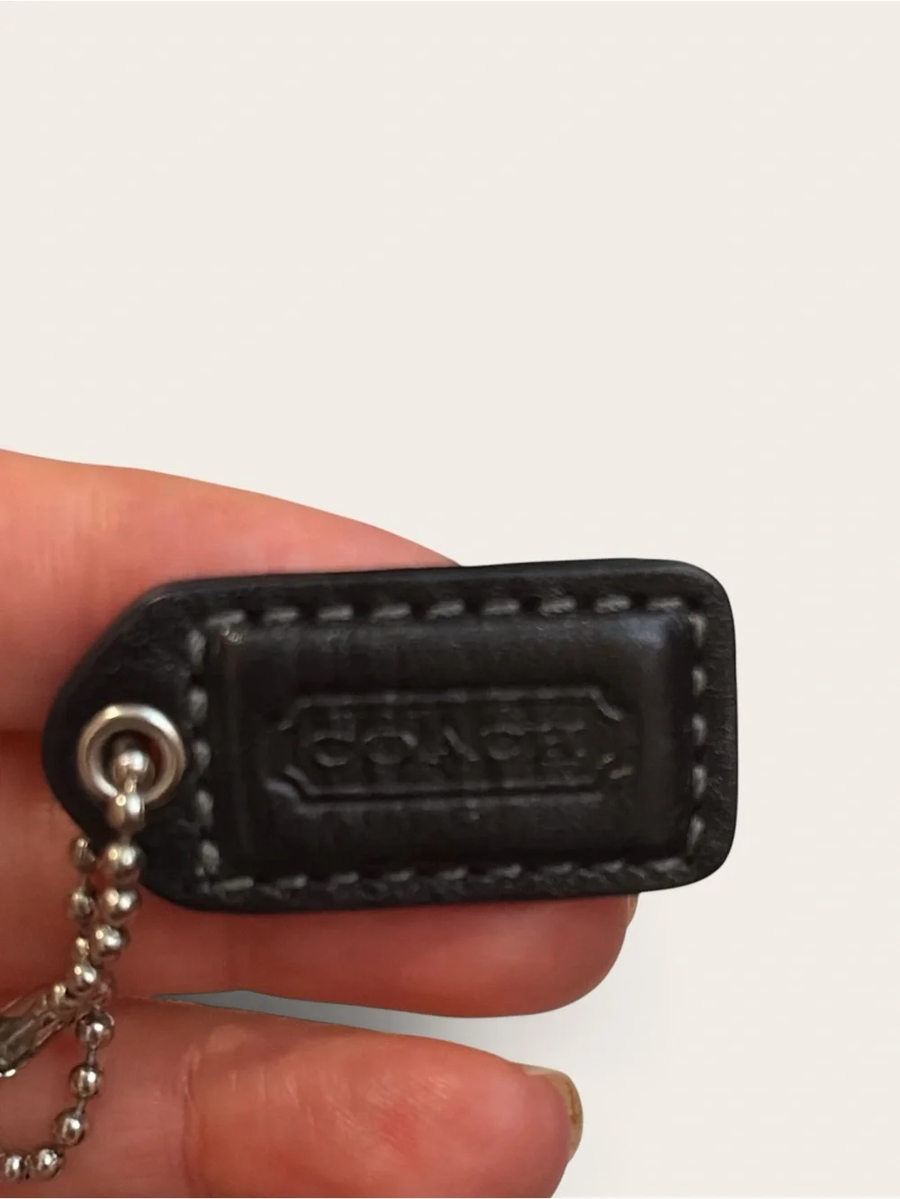 Coach Black Leather Bag /  Key Tag with Silver Bead Chain